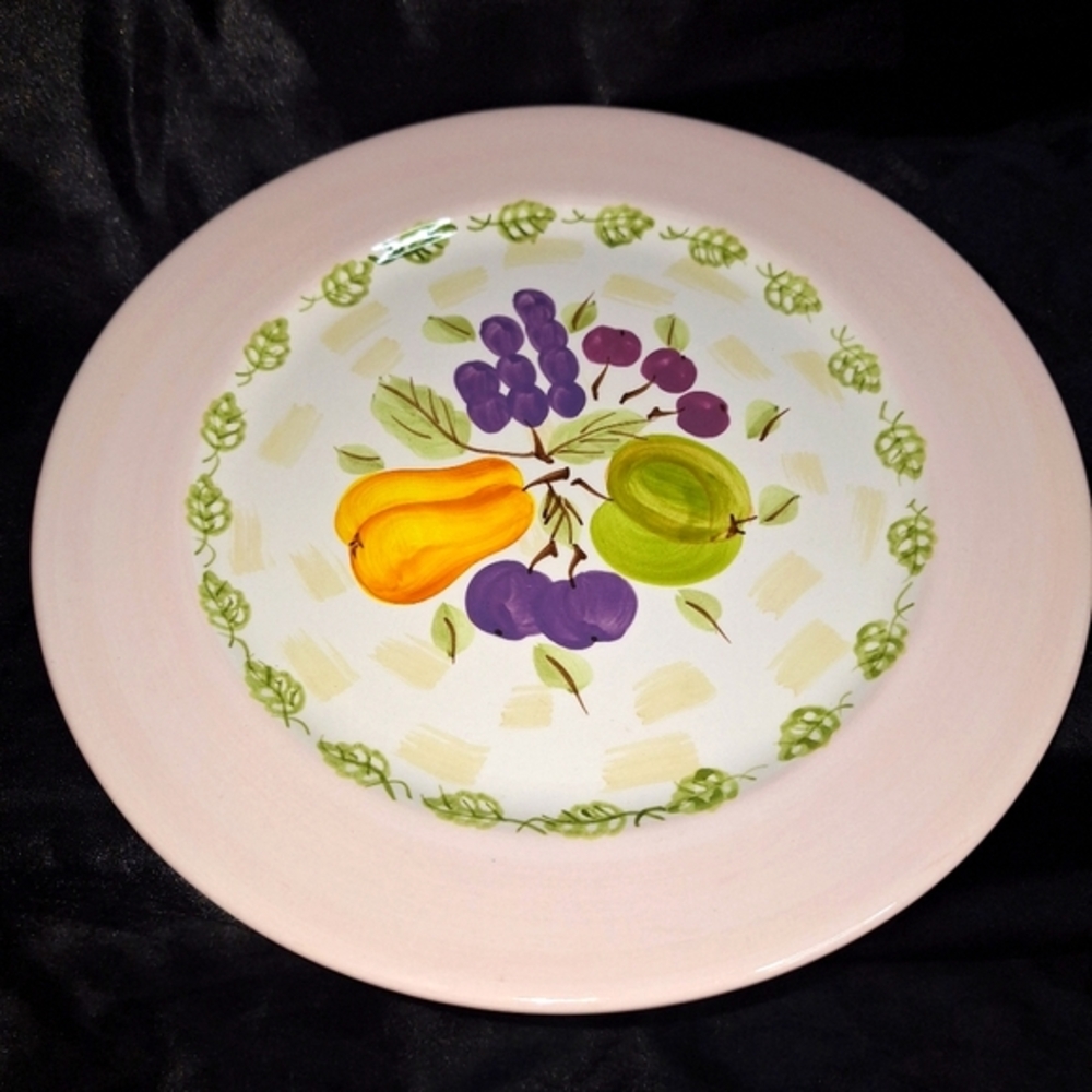 Vintage Frutta by Epoch Collection Dinner Plate~Hand Painted~Fruit Design~Pink